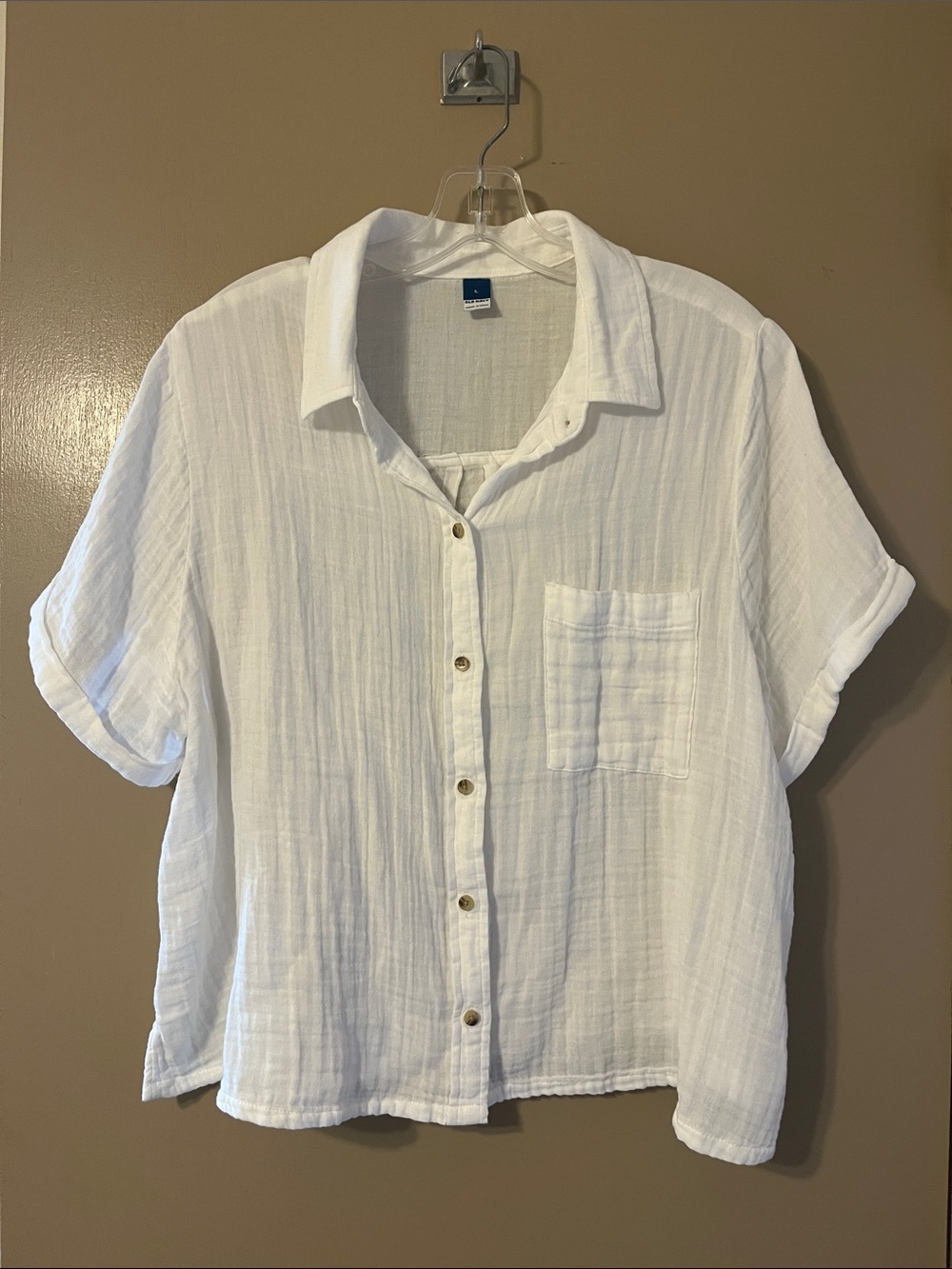 Old Navy White Short-Sleeve Button-Front Gauze Shirt